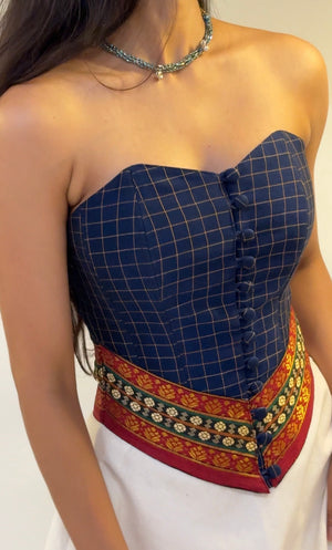 Blue Checkered Overbust Corset