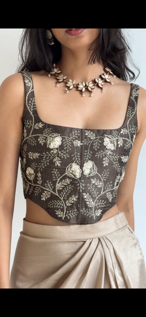 Sienna Hand Embroidered Raw Silk Corset