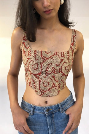 Red Kalamkari Cotton Corset