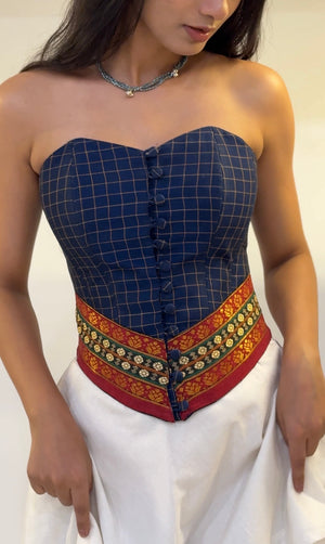 Blue Checkered Overbust Corset