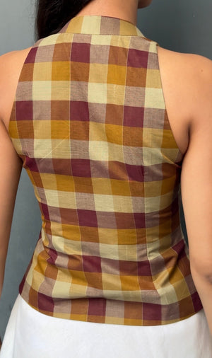 Melody Madras Check Halter Top