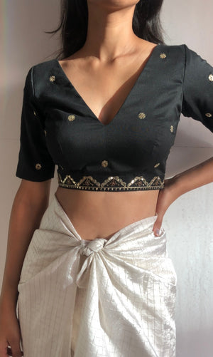 Black Sequin Embroidered Blouse