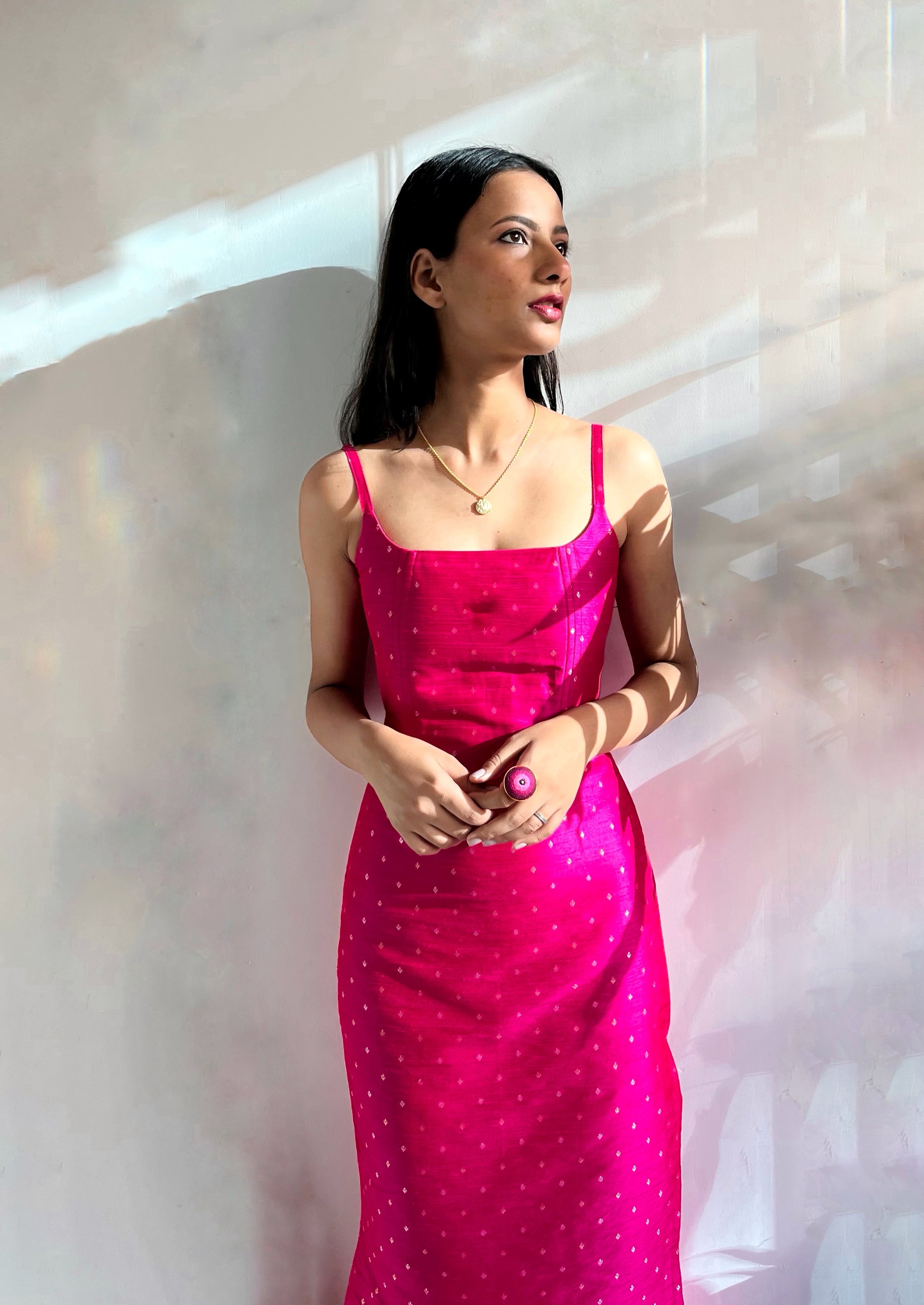 Hot Pink Corset Bodycon Dress - Mogra Designs Hot Pink Corset Bodycon Dress - Mogra Designs