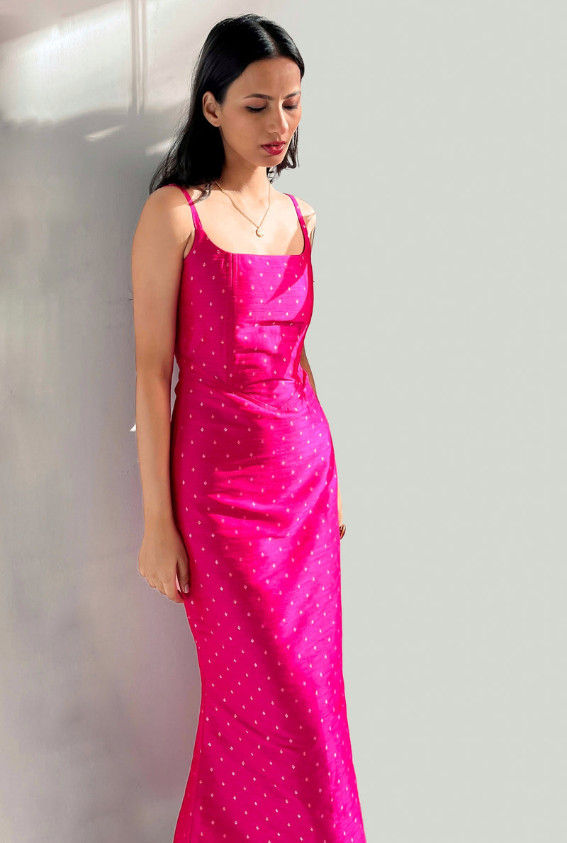 Pleated Sweetheart Corset Bodycon Dress With Slit Dusty Rose