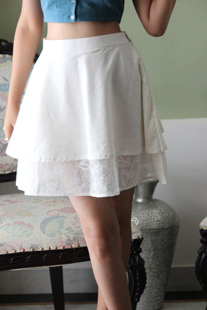 White Layered Mini Skirt