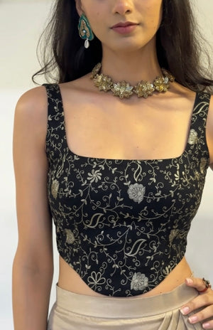Black Floral Embroidered Corset
