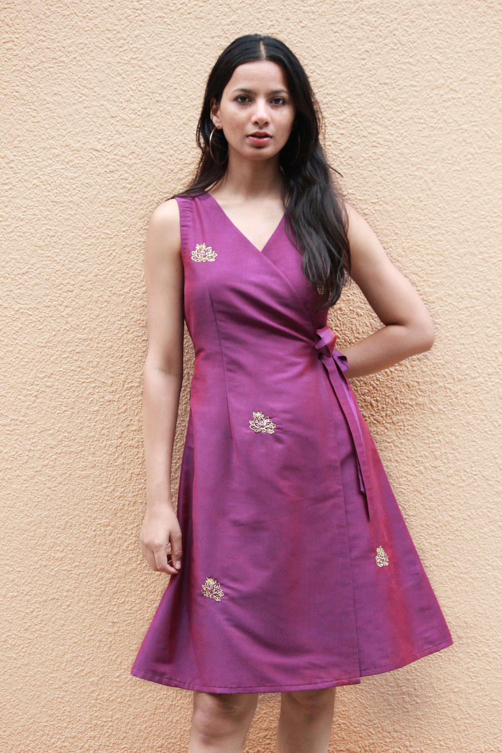 Berry Blush Embroidered Wrap Dress