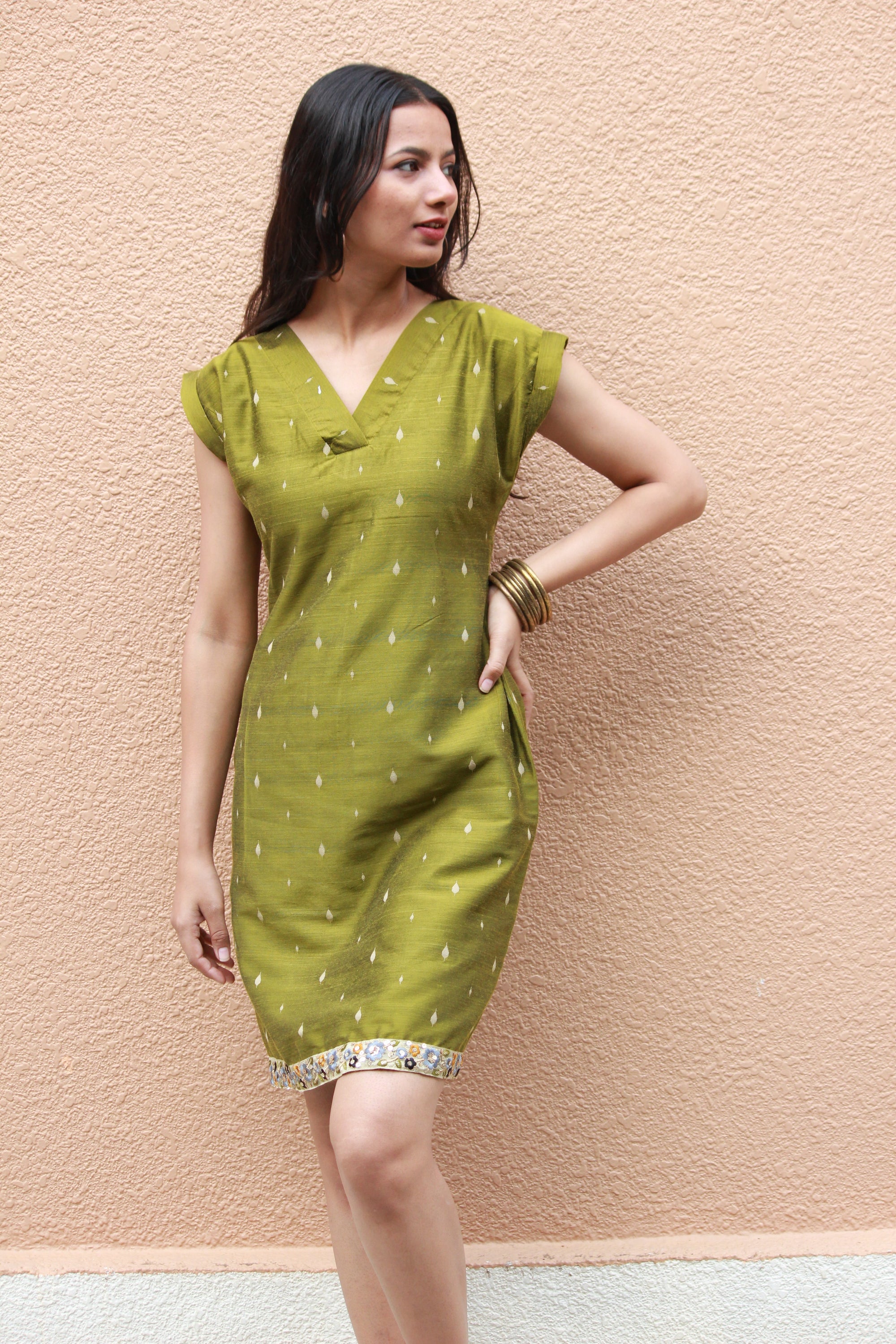 Enticing Mehendi Green Embroidery Work Katan Silk Dress Material With Plain  Bottom - Loomfolks