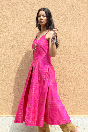 Fuchsia Pink Front Slit Maxi Dress