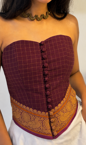 Burgundy Checkered Overbust Corset