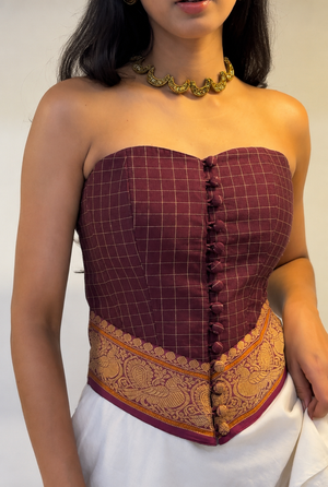 Burgundy Checkered Overbust Corset