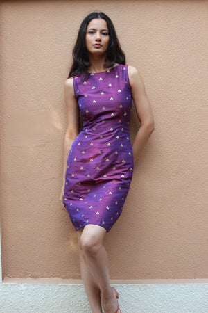 Purple Embroidered Sleeveless Pencil Dress
