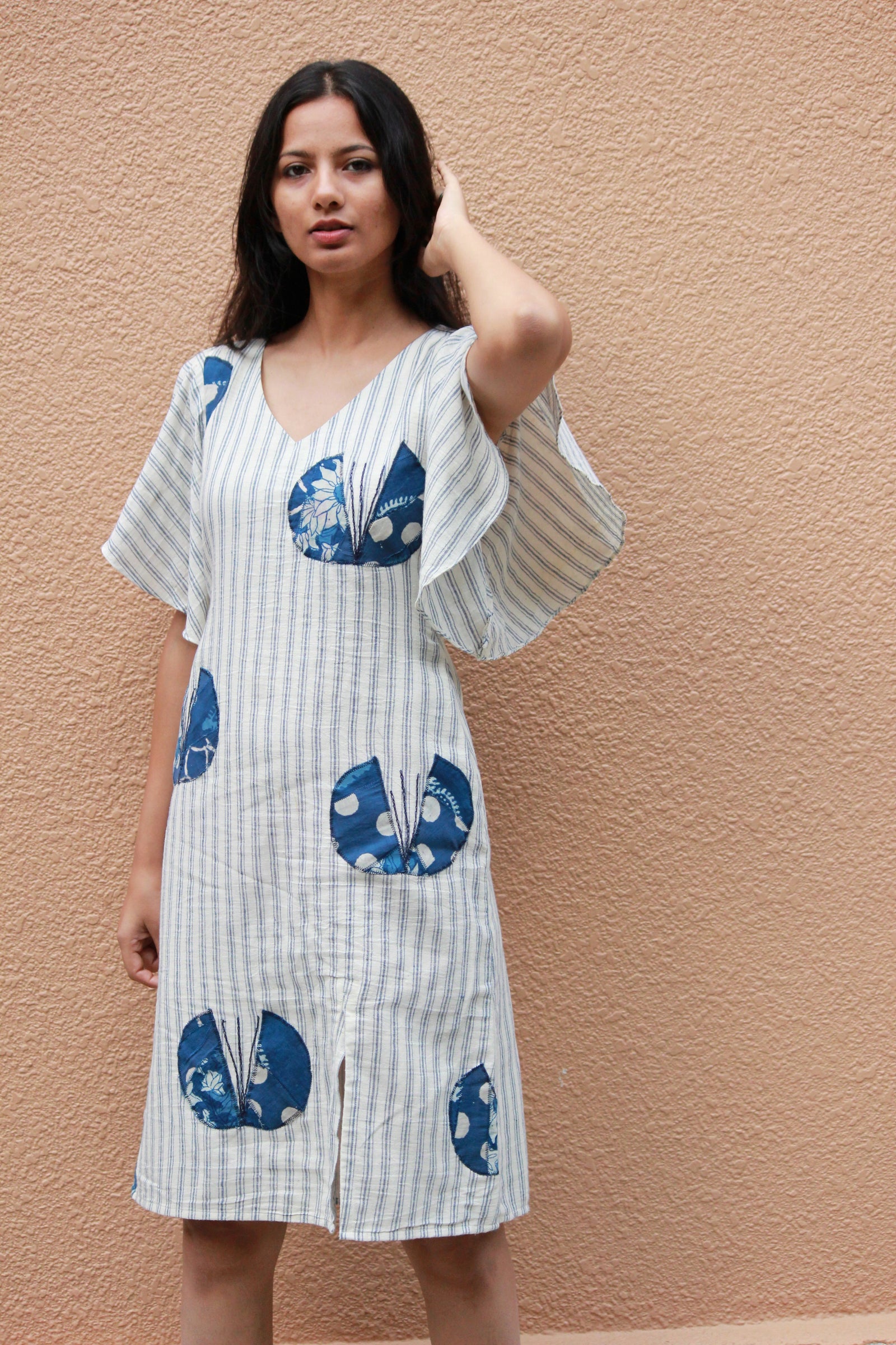 White Organic Cotton Striped Dress By TAMASQ