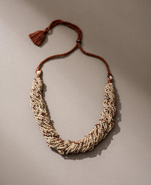 WHE Crocheted Jute and Wooden Bead Multi Strand Adjustable Necklace