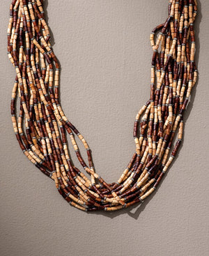 WHE Handmade Multilayer Adjustable Jute, Wooden Beads and Metal Beads Statement Necklace