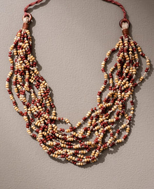 WHE Handmade Multilayer Adjustable Jute, Wooden Beads and Glass Beads Necklace
