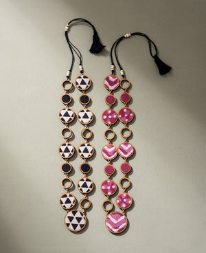 WHE Reversible 2-In-1 Pink Black Repurposed Fabric and Wood Necklace