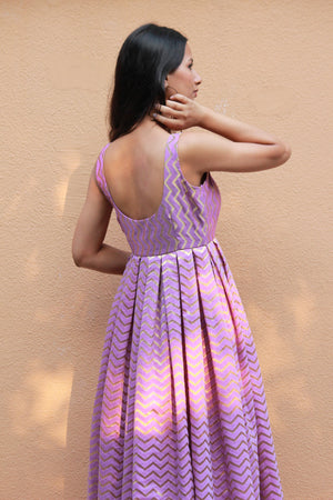 Lilac Chanderi Pleated Maxi Dress