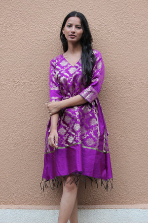 Magenta Banarasi Silk Kaftan Dress