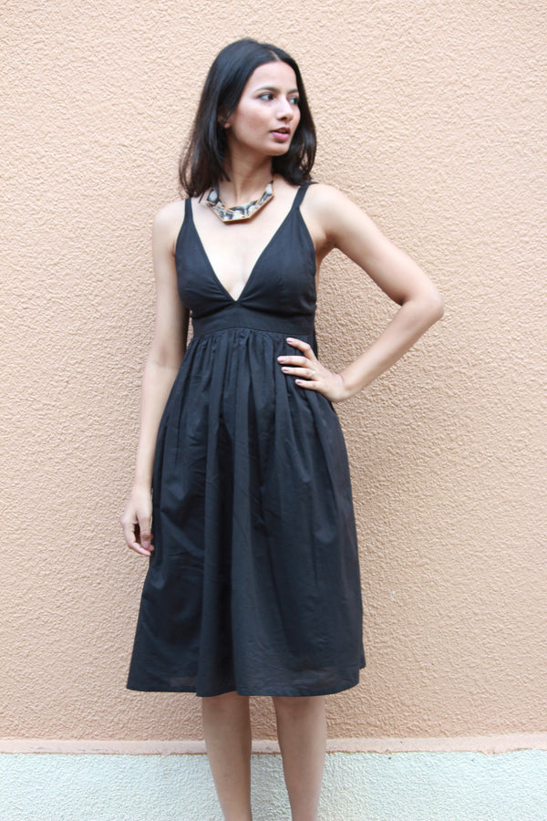 Midnight Black Plunge Dress - Mogra Designs