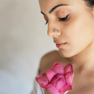 Pichwai Rose Quartz Lotus Nose Pin By Baka