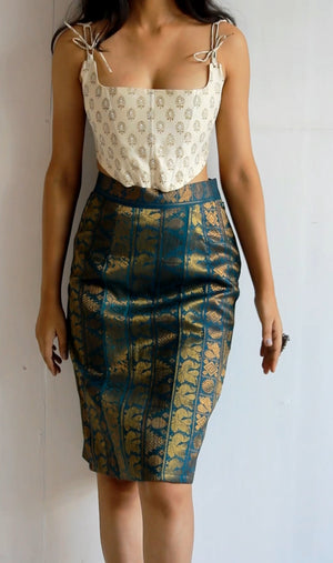 Teal And Gold Pencil Skirt