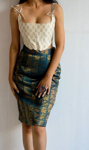 Teal And Gold Pencil Skirt