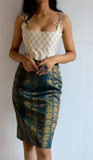 Teal And Gold Pencil Skirt