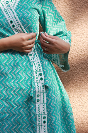 Teal Embroidered Kimono Style Wrap Dress