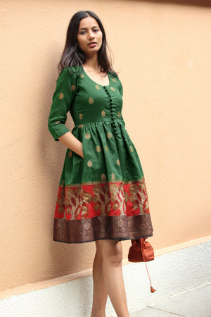 Green Brocade Saree Dress