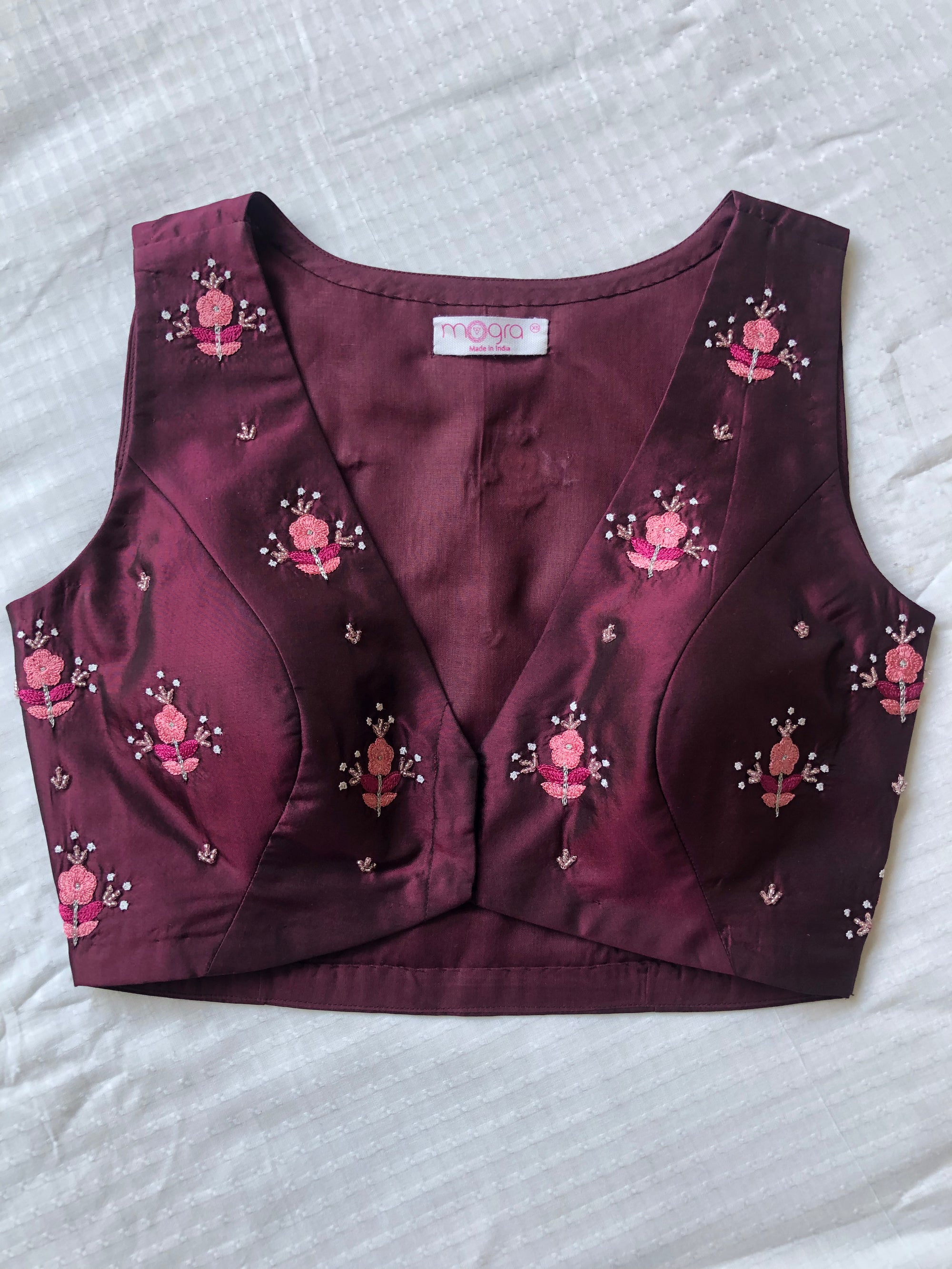 Wine Floral Embroidered Blouse