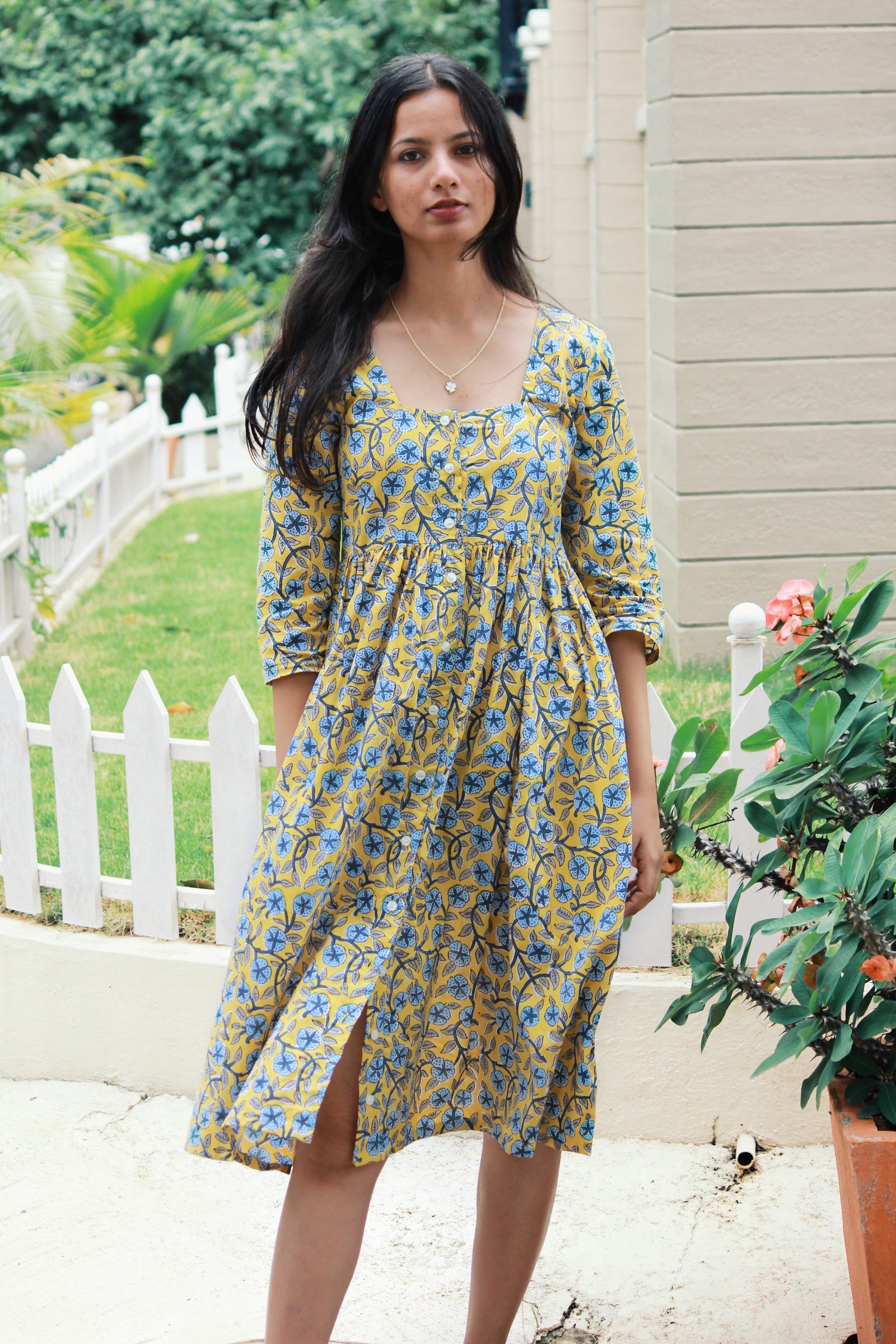 Yellow Wildflower Midi Dress