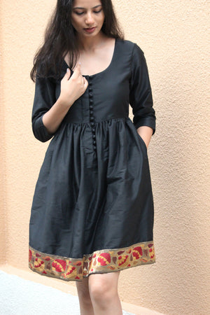 Black Brocade Border Dress