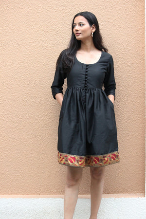 Black Brocade Border Dress