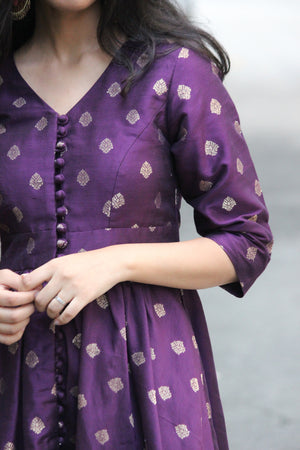 Dark Purple Brocade Dress