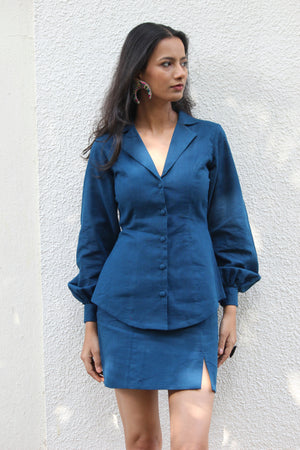Prussian Blue Shirt And Skirt Coord Set