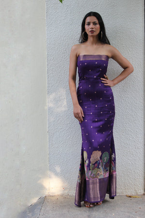 Purple Kalamkari Mermaid Corset Dress