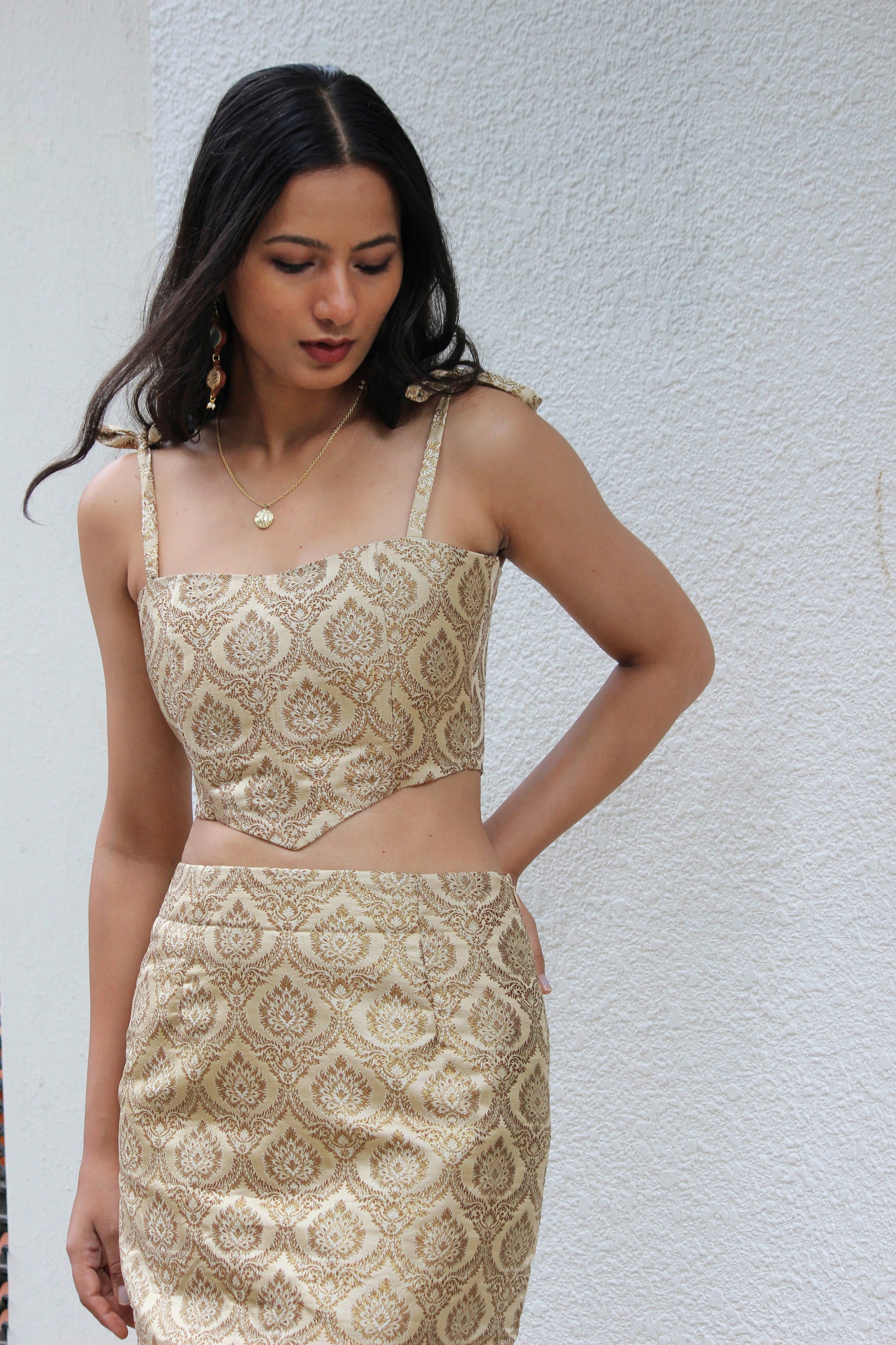 Golden Hour Corset Top And Pencil Skirt Set