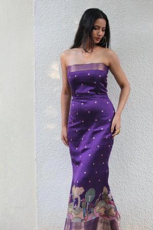 Purple Kalamkari Mermaid Corset Dress