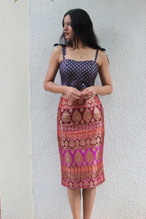 Multi Colour Corset Top And Pencil Skirt Set