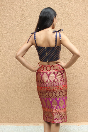 Multi Colour Corset Top And Pencil Skirt Set