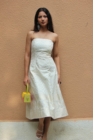 Ivory Gold Strapless A-line Dress