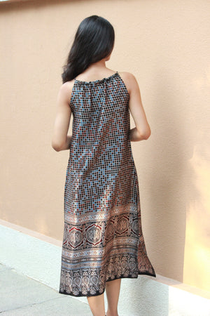 Mosaic Ajrakh Modal Silk A-Line Halter Dress