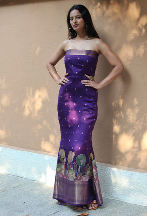 Purple Kalamkari Mermaid Corset Dress