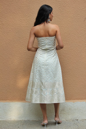 Ivory Gold Strapless A-line Dress
