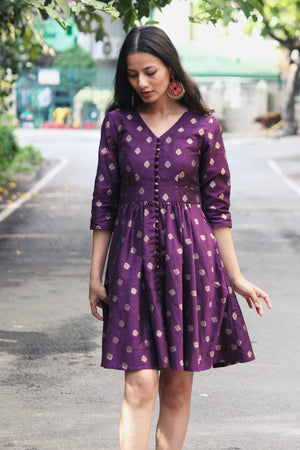 Dark Purple Brocade Dress