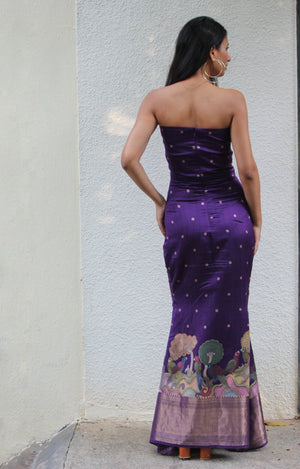 Purple Kalamkari Mermaid Corset Dress