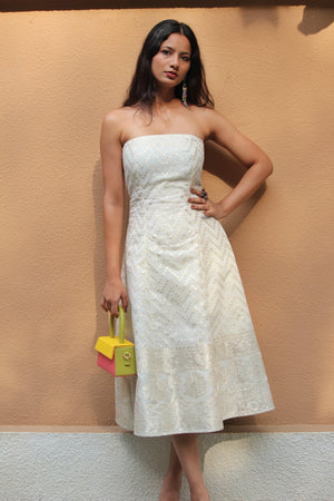 Ivory Gold Strapless A-line Dress