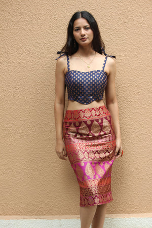 Multi Colour Corset Top And Pencil Skirt Set