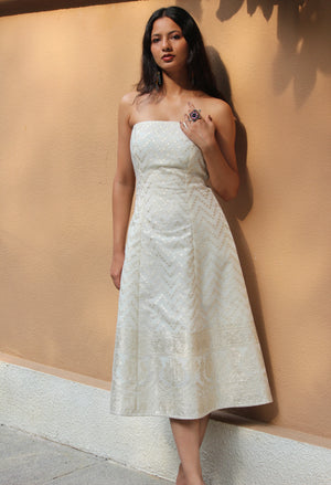 Ivory Gold Strapless A-line Dress